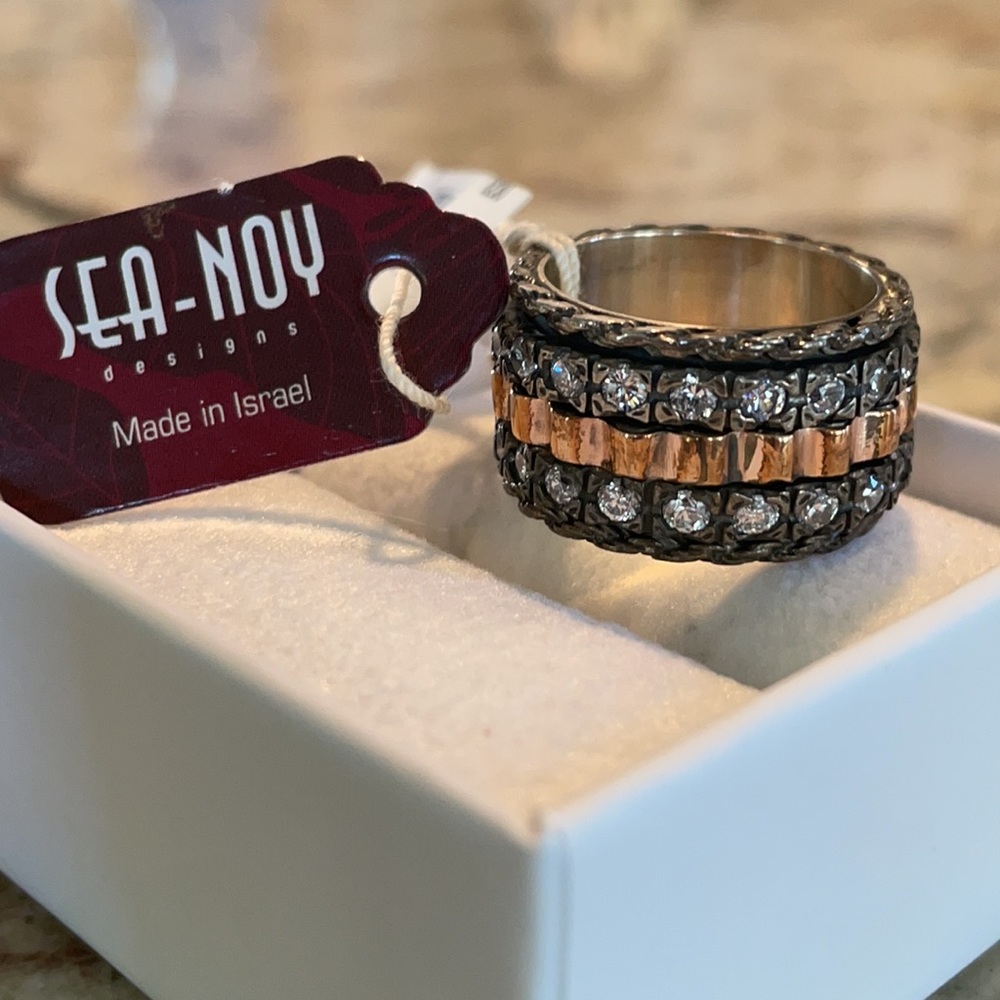 🔥🔥NWT SEA-NOY handcrafted SS w 14kt spinner ring